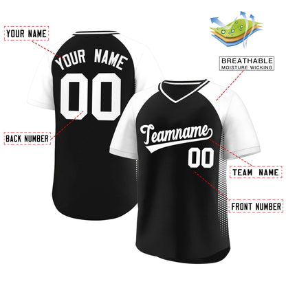 Custom Black White Raglan Sleeves Side Spot Authentic Pullover Baseball Jersey