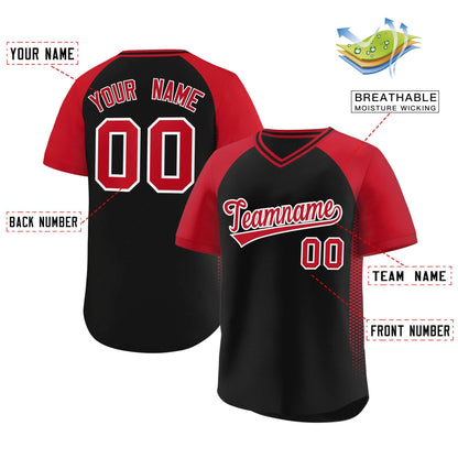 Custom Black Red Raglan Sleeves Side Spot Authentic Pullover Baseball Jersey