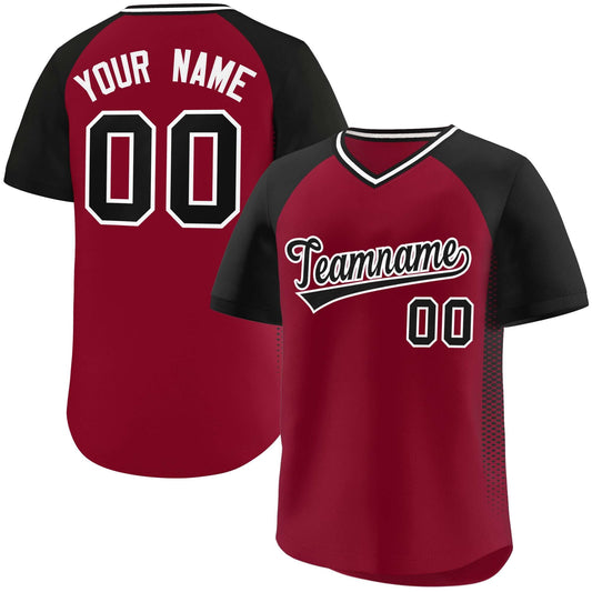 Custom Crimson Black Raglan Sleeves Side Spot Authentic Pullover Baseball Jersey