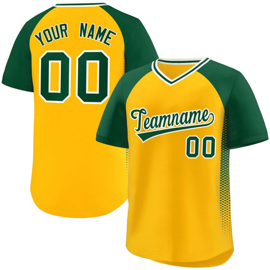 Custom Yellow Green Raglan Sleeves Side Spot Authentic Pullover Baseball Jersey