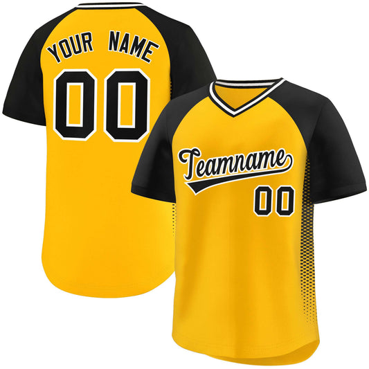 Custom Yellow Black Raglan Sleeves Side Spot Authentic Pullover Baseball Jersey