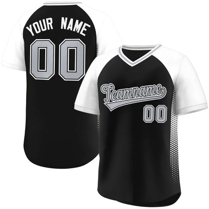 Custom Black White Raglan Sleeves Side Spot Authentic Pullover Baseball Jersey