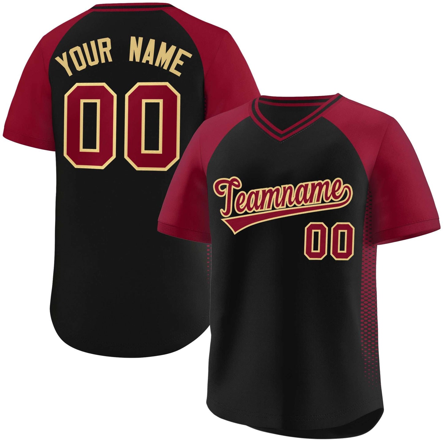 Custom Black Crimson Raglan Sleeves Side Spot Authentic Pullover Baseball Jersey