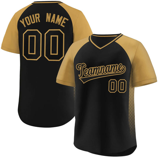 Custom Black Old Gold Raglan Sleeves Side Spot Authentic Pullover Baseball Jersey