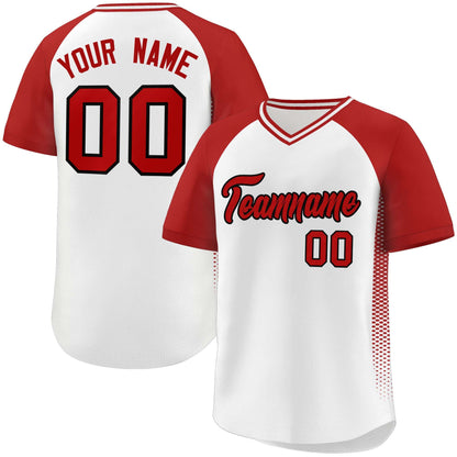 Custom White Red Raglan Sleeves Side Spot Authentic Pullover Baseball Jersey