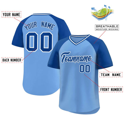 Custom Light Blue Royal Raglan Sleeves Side Spot Authentic Pullover Baseball Jersey