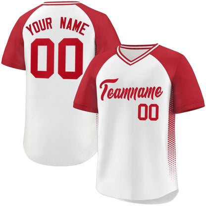 Custom White Red Raglan Sleeves Side Spot Authentic Pullover Baseball Jersey