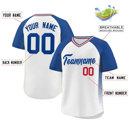 Custom White Royal Raglan Sleeves Side Spot Authentic Pullover Baseball Jersey