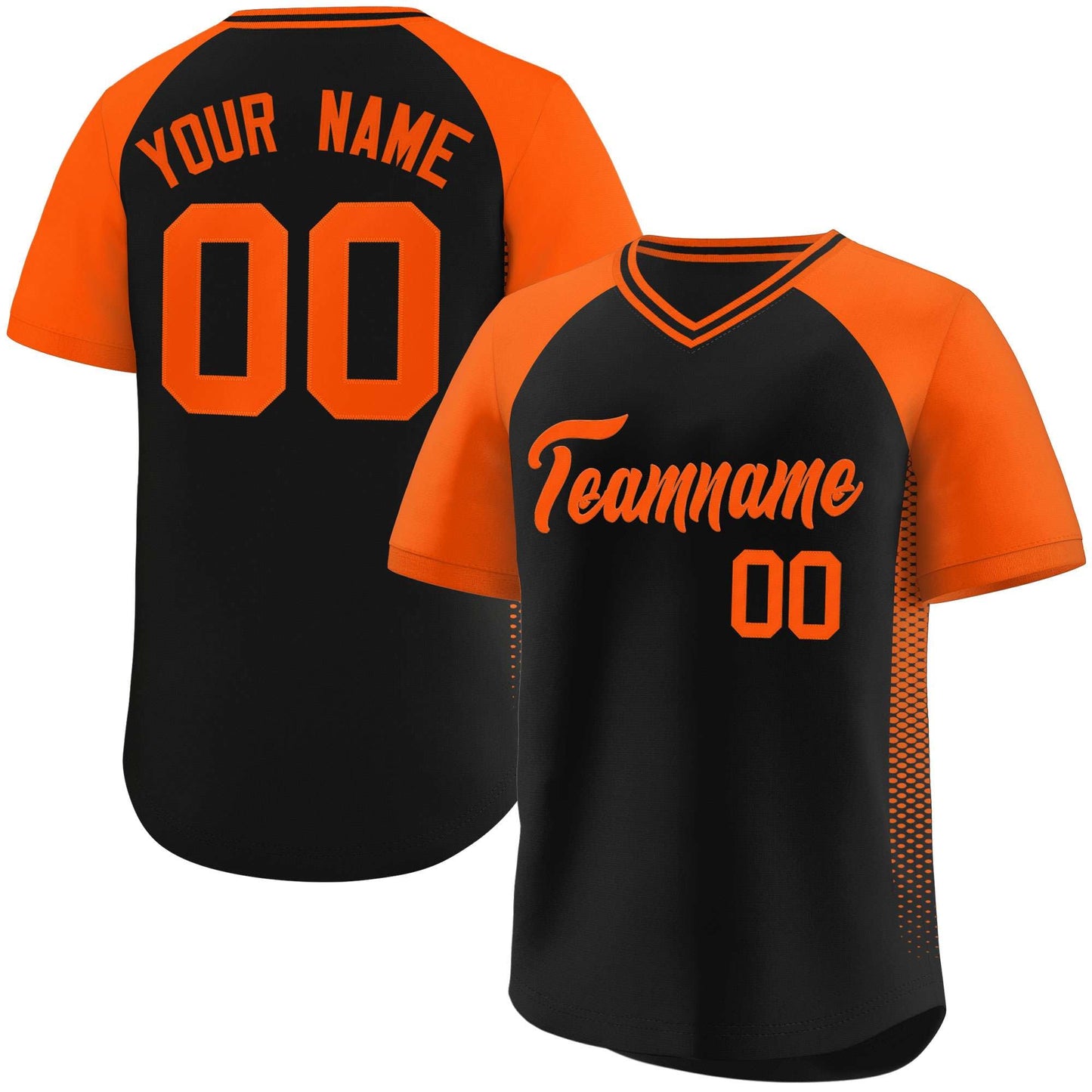 Custom Black Orange Raglan Sleeves Side Spot Authentic Pullover Baseball Jersey