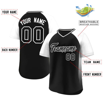 Custom Black White Raglan Sleeves Side Spot Authentic Pullover Baseball Jersey