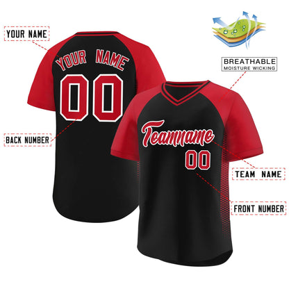 Custom Black Red Raglan Sleeves Side Spot Authentic Pullover Baseball Jersey