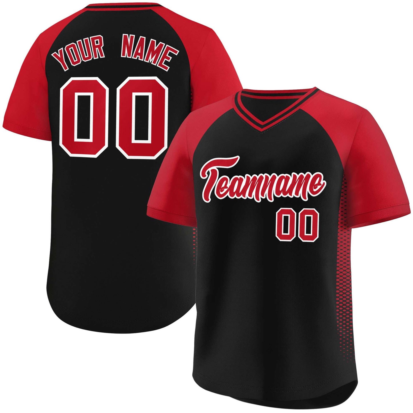 Custom Black Red Raglan Sleeves Side Spot Authentic Pullover Baseball Jersey