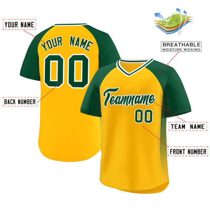 Custom Yellow Green Raglan Sleeves Side Spot Authentic Pullover Baseball Jersey