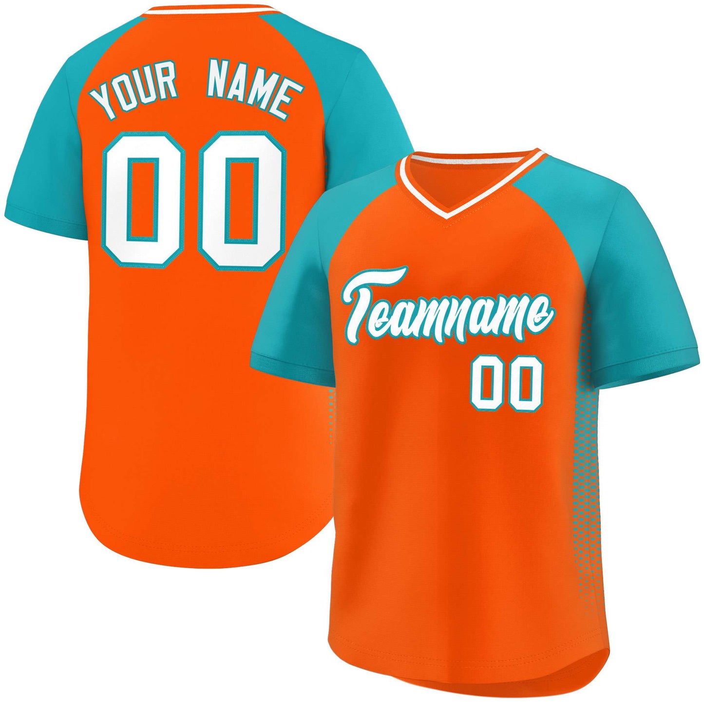 Custom Orange Aqua Raglan Sleeves Side Spot Authentic Pullover Baseball Jersey