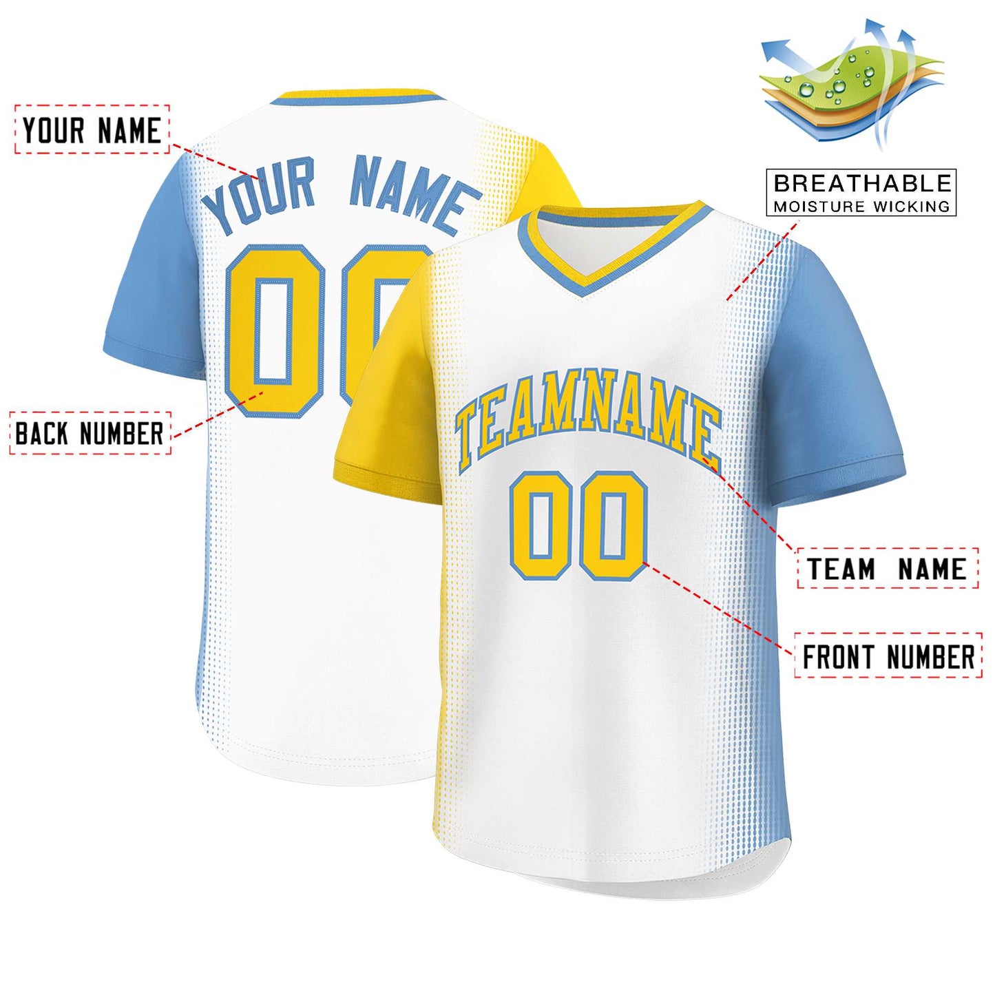 Custom White Gold-Light Blue Personalized Raglan Sleeves Authentic Pullover Baseball Jersey