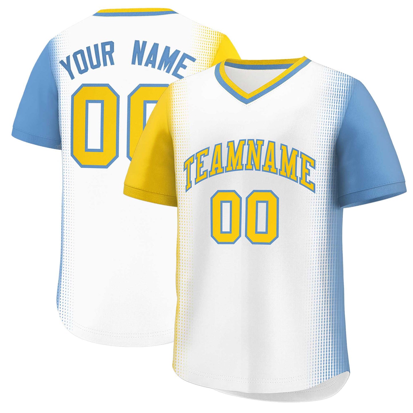 Custom White Gold-Light Blue Personalized Raglan Sleeves Authentic Pullover Baseball Jersey