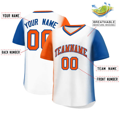 Custom White Orange-Royal Personalized Raglan Sleeves Authentic Pullover Baseball Jersey