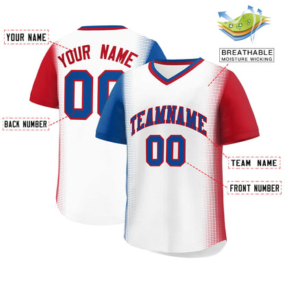 Custom White Royal-Red Personalized Raglan Sleeves Authentic Pullover Baseball Jersey