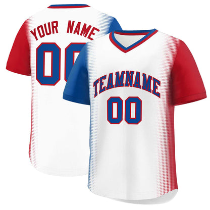 Custom White Royal-Red Personalized Raglan Sleeves Authentic Pullover Baseball Jersey