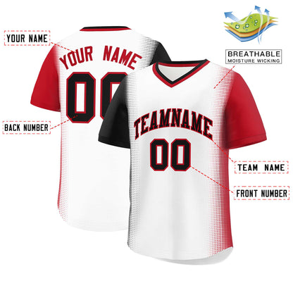 Custom White Black-Red Personalized Raglan Sleeves Authentic Pullover Baseball Jersey