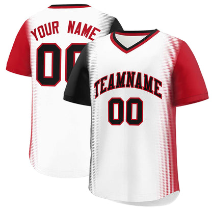 Custom White Black-Red Personalized Raglan Sleeves Authentic Pullover Baseball Jersey