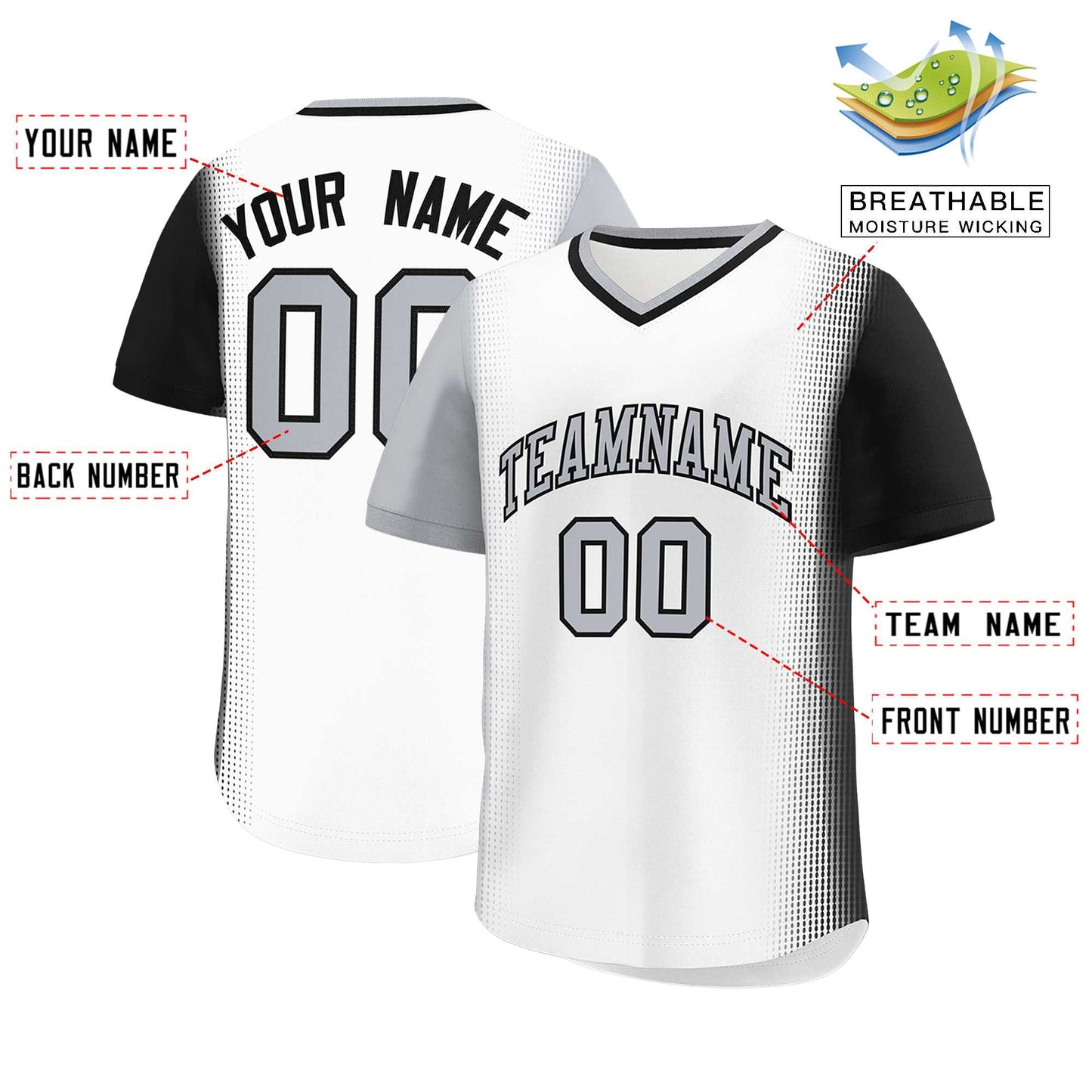 Custom White Gray-Black Personalized Raglan Sleeves Authentic Pullover Baseball Jersey