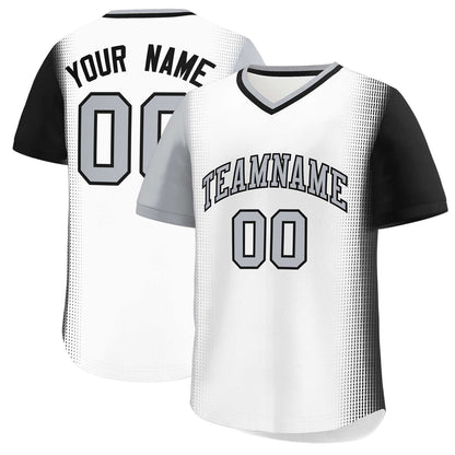 Custom White Gray-Black Personalized Raglan Sleeves Authentic Pullover Baseball Jersey