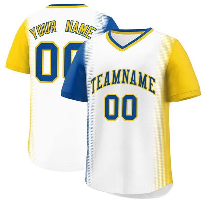 Custom White Royal-Gold Personalized Raglan Sleeves Authentic Pullover Baseball Jersey