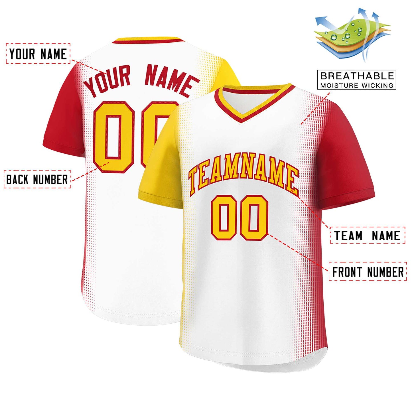 Custom White Gold-Red Personalized Raglan Sleeves Authentic Pullover Baseball Jersey