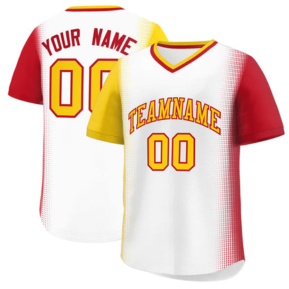 Custom White Gold-Red Personalized Raglan Sleeves Authentic Pullover Baseball Jersey