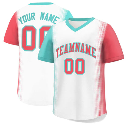 Custom White Bright Green-Light Red Personalized Raglan Sleeves Authentic Pullover Baseball Jersey