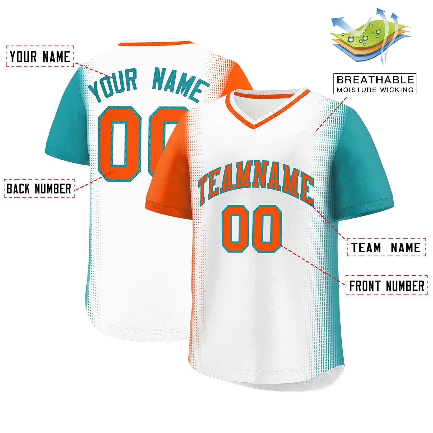 Custom White Orange-Aqua Personalized Raglan Sleeves Authentic Pullover Baseball Jersey