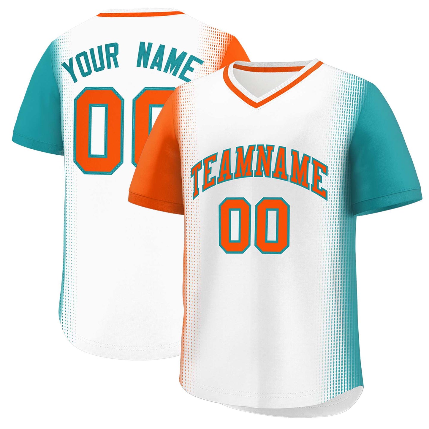 Custom White Orange-Aqua Personalized Raglan Sleeves Authentic Pullover Baseball Jersey