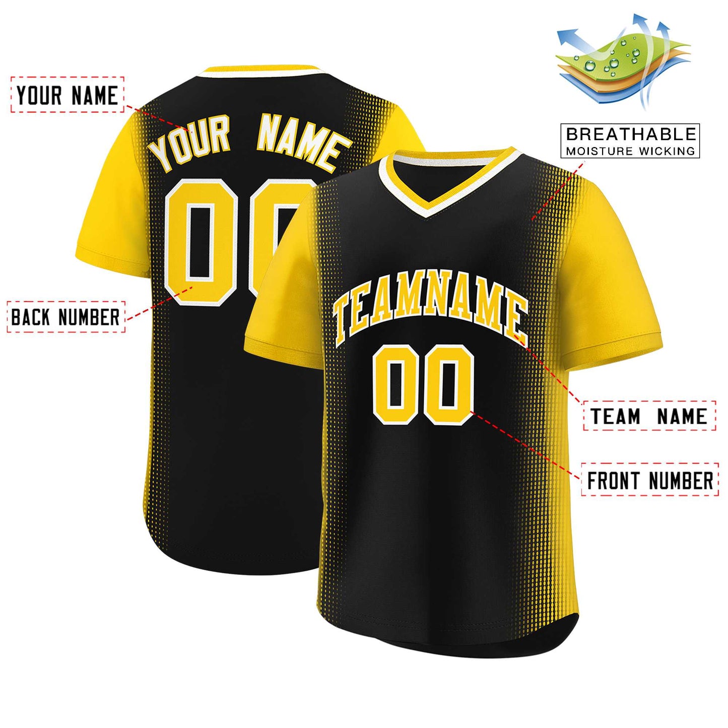 Custom Black Gold Personalized Raglan Sleeves Authentic Pullover Baseball Jersey