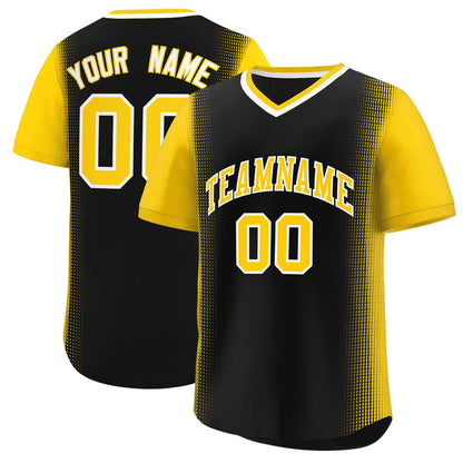 Custom Black Gold Personalized Raglan Sleeves Authentic Pullover Baseball Jersey