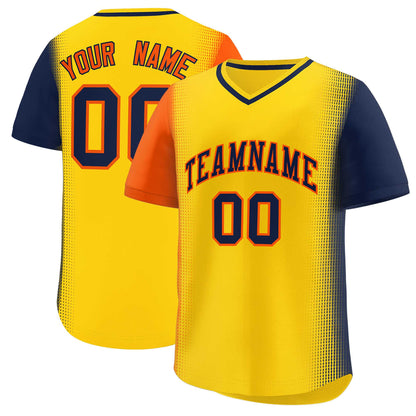 Custom Gold Orange-Navy Personalized Raglan Sleeves Authentic Pullover Baseball Jersey