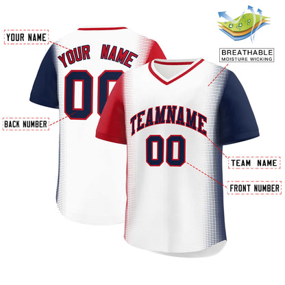 Custom White Red-Navy Personalized Raglan Sleeves Authentic Pullover Baseball Jersey