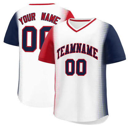 Custom White Red-Navy Personalized Raglan Sleeves Authentic Pullover Baseball Jersey