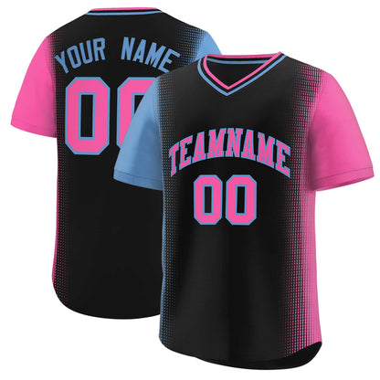 Custom Black Light Blue-Pink Personalized Raglan Sleeves Authentic Pullover Baseball Jersey