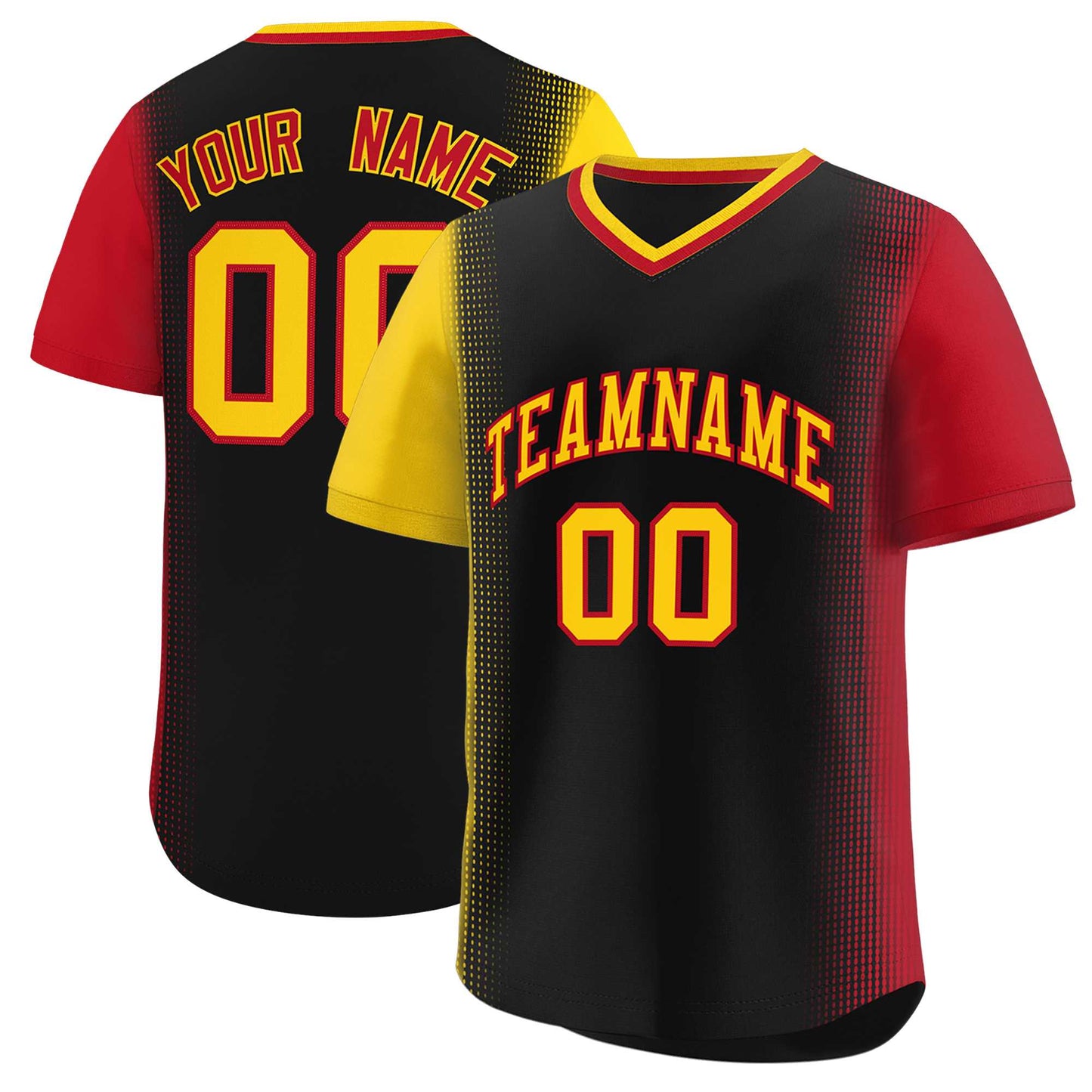 Custom Black Gold-Red Personalized Raglan Sleeves Authentic Pullover Baseball Jersey