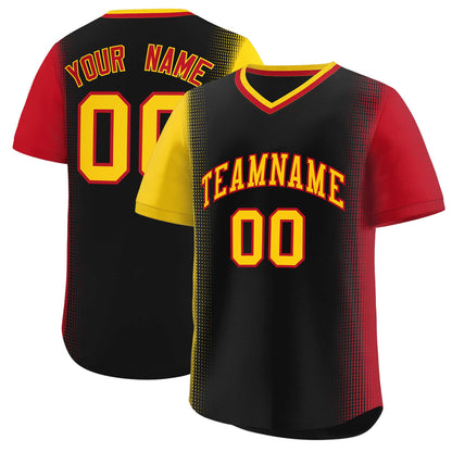 Custom Black Gold-Red Personalized Raglan Sleeves Authentic Pullover Baseball Jersey