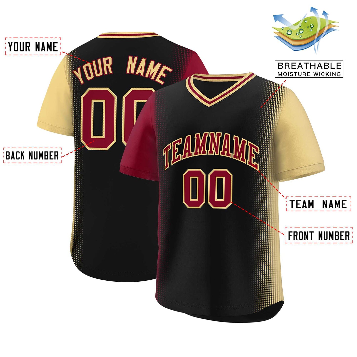 Custom Black Crimson-Khaki Personalized Raglan Sleeves Authentic Pullover Baseball Jersey