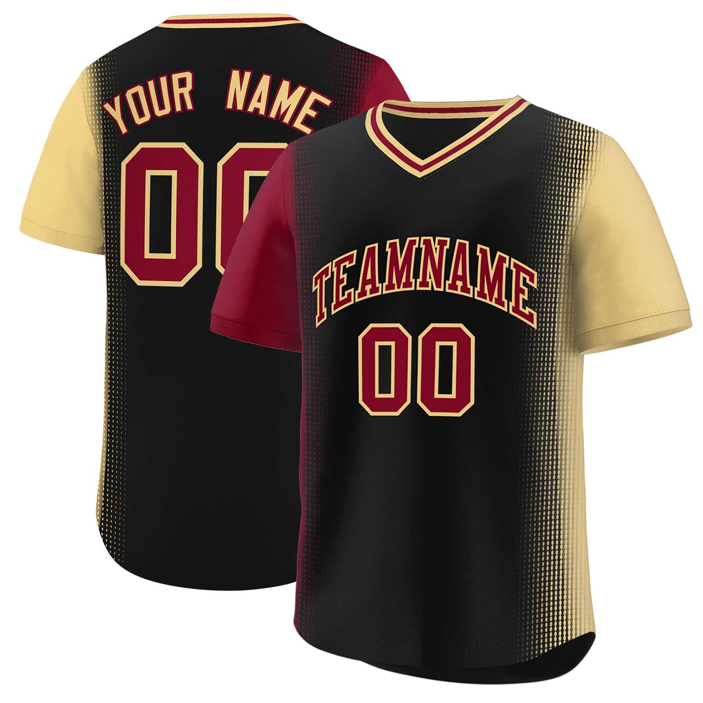 Custom Black Crimson-Khaki Personalized Raglan Sleeves Authentic Pullover Baseball Jersey