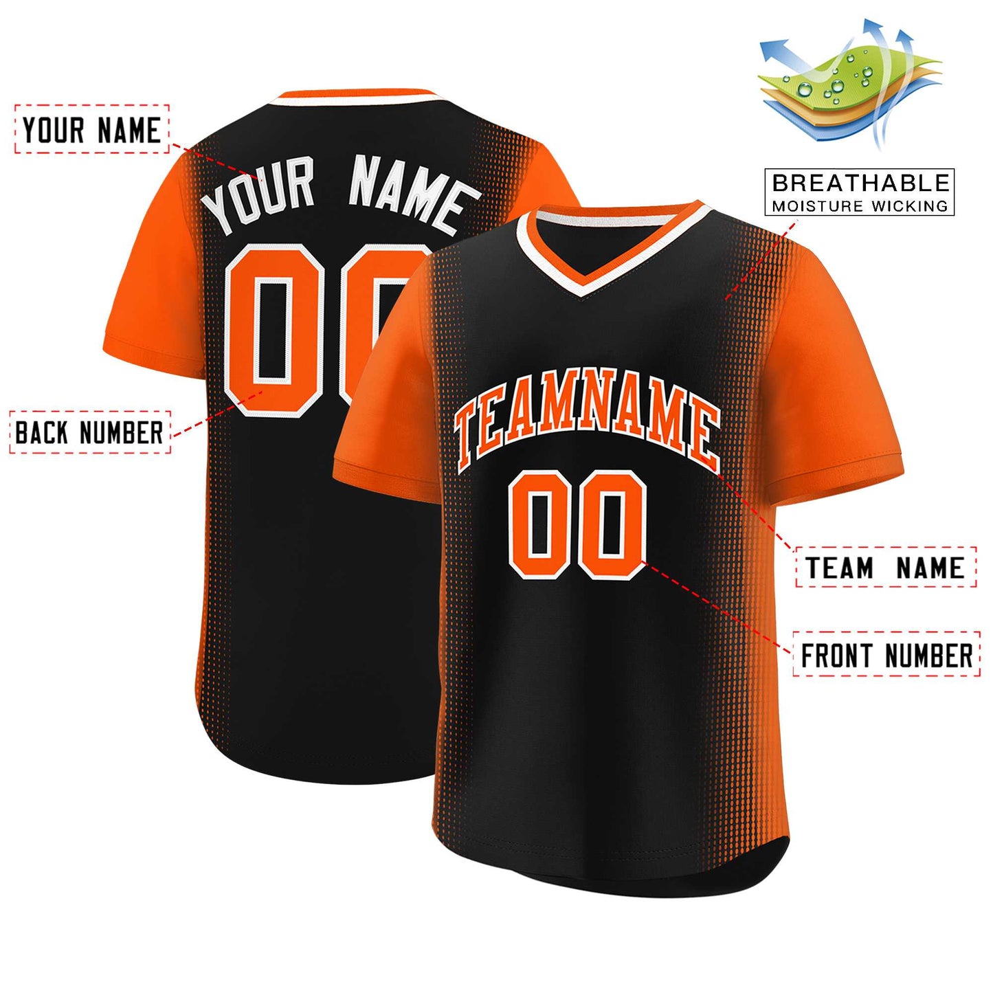 Custom Black Orange Personalized Raglan Sleeves Authentic Pullover Baseball Jersey