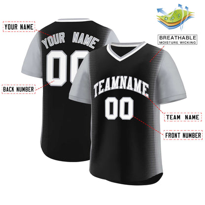 Custom Black Gray Personalized Raglan Sleeves Authentic Pullover Baseball Jersey