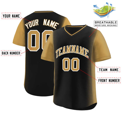 Custom Black Old Gold Personalized Raglan Sleeves Authentic Pullover Baseball Jersey