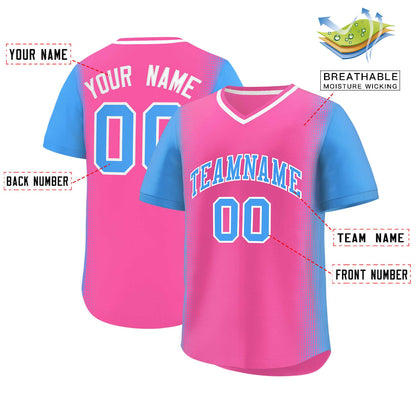 Custom Pink Powder Blue Personalized Raglan Sleeves Authentic Pullover Baseball Jersey