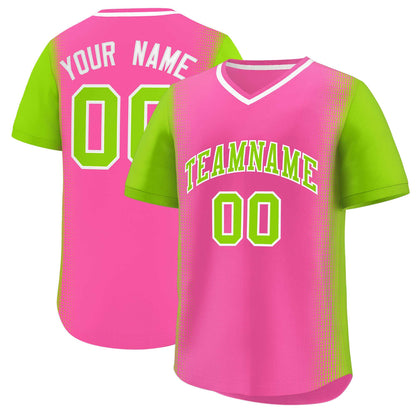 Custom Pink Neon Green Personalized Raglan Sleeves Authentic Pullover Baseball Jersey