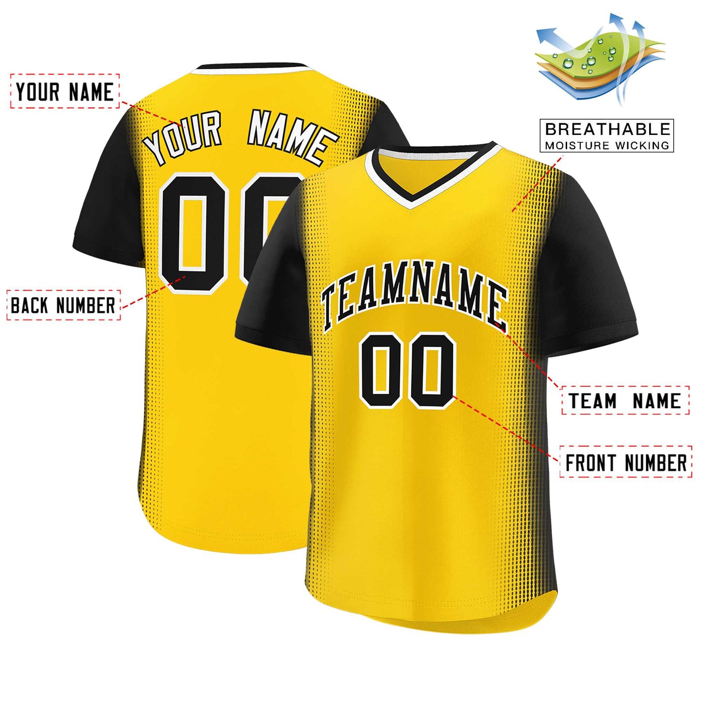 Custom Gold Black Personalized Raglan Sleeves Authentic Pullover Baseball Jersey