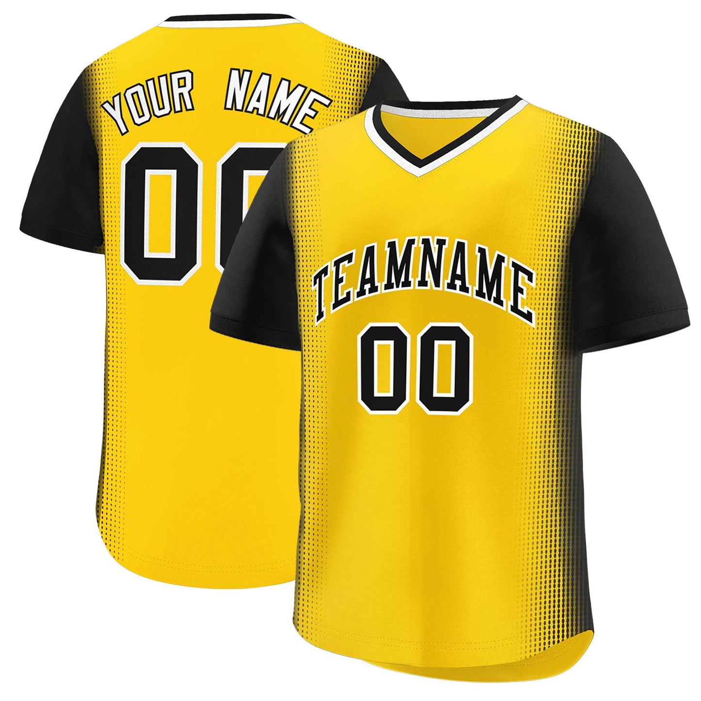 Custom Gold Black Personalized Raglan Sleeves Authentic Pullover Baseball Jersey